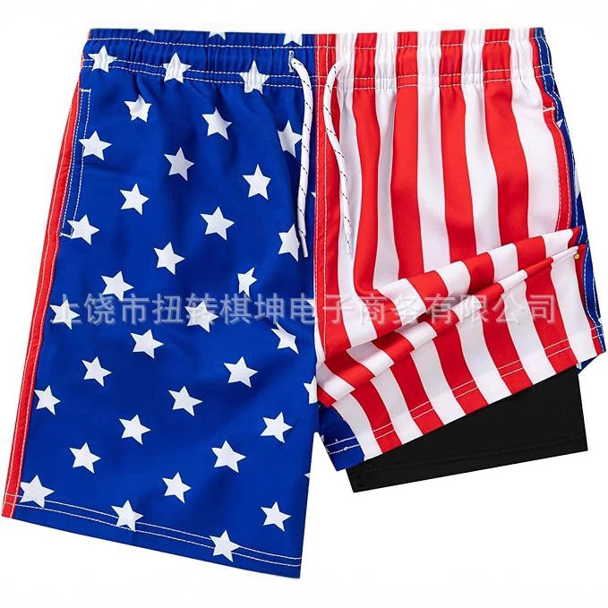 Factory Wholesale European and American Cross-Border 3D Digital Printing European and American Adult Double-Layer Milk Silk Beach Pants Casual Shorts