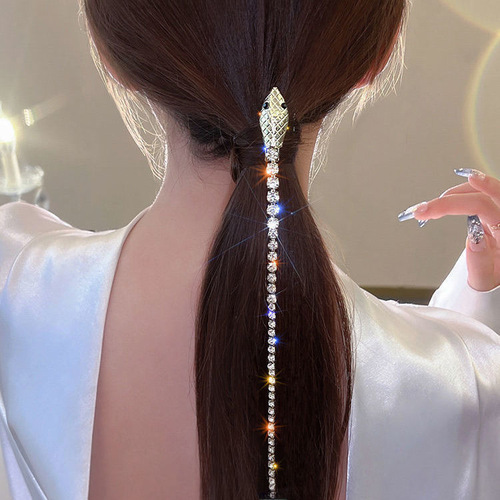 Personalized Diamond Pendants Fringe Snake-Shaped Headband Unique Horsehair Braid Accessory Hairpin Braided Hairstyle Decorations for Women