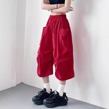 轻薄工装裤女夏季新款美式胖mm显瘦酷飒风阔腿休闲运动七分裤子女