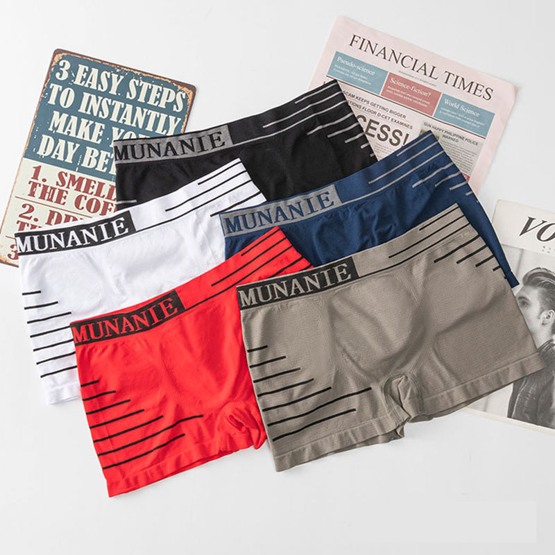 Seamless Japanese Style Men's Boxer Underwear English Alphabet Belt Sports Running Boxer Shorts Mid-Waist Underwear for Men