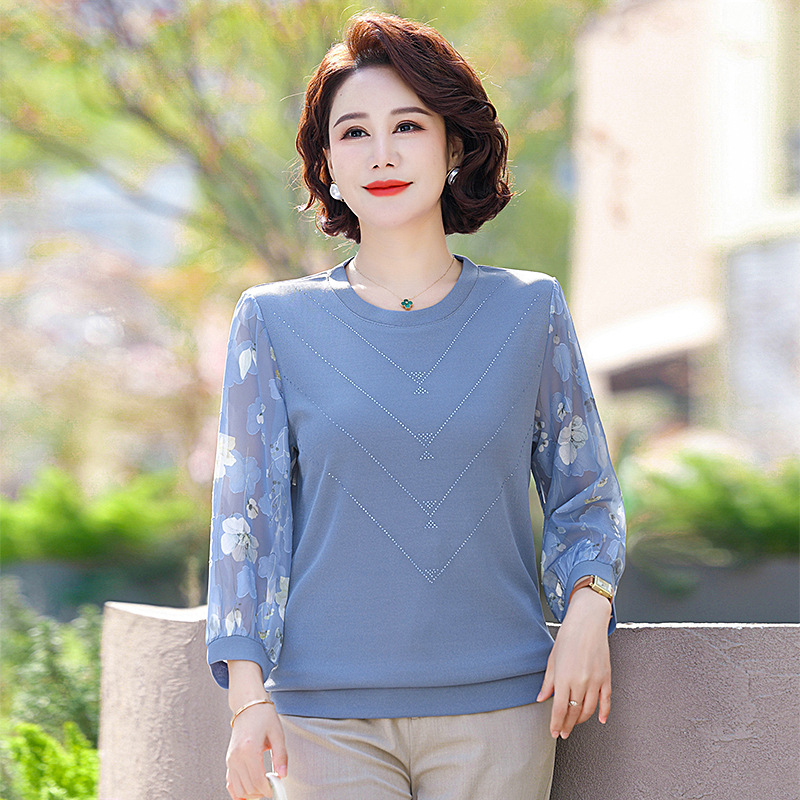 妈妈春装时尚洋气针织小衫中年女装七分袖上衣中老年夏季薄款t恤