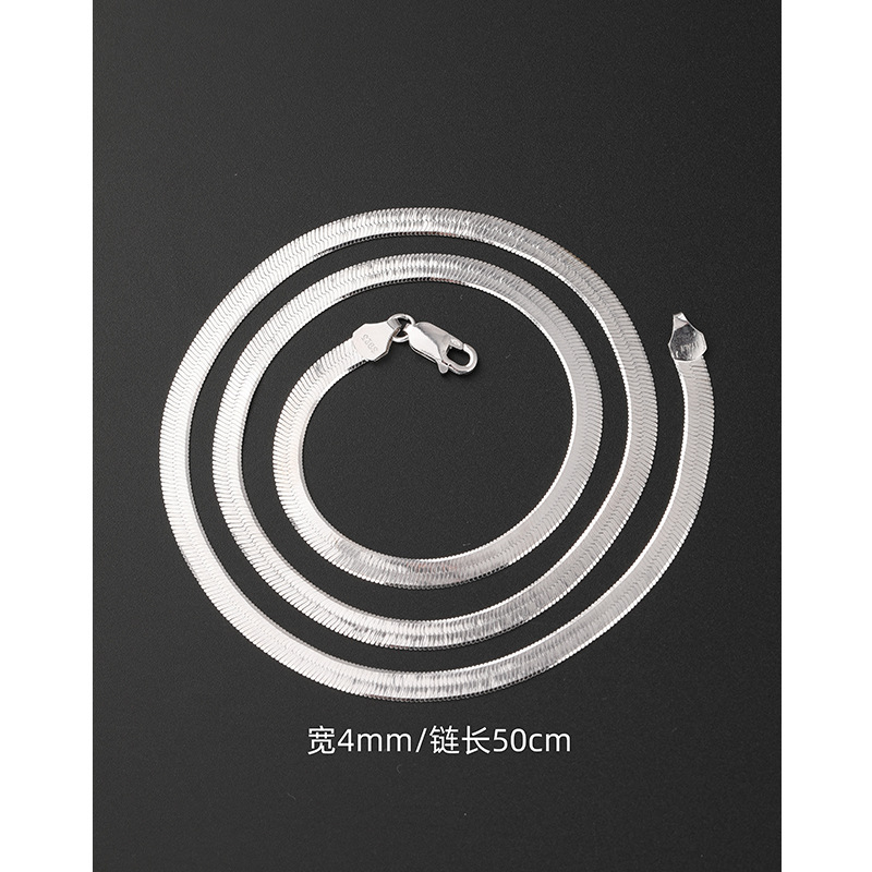 Collar de cadena de hueso de serpiente plana con hoja de plata de ley 925 de 3,5mm, moda masculina, lujo ligero, todo fósforo, cadena de clavícula de sentido avanzado, mujer