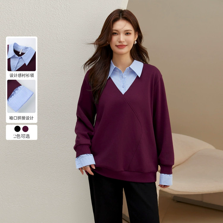 Filent Show Женская одежда большого размера, сшитая поддельные два воротника рубашки