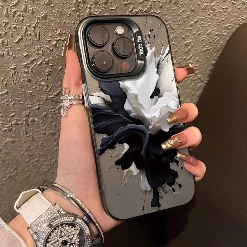 Tinta en blanco y negro para iPhone 16 funda para teléfono móvil 11 Apple 15promax/14 anti-caída 13pro estilo europeo y americano 12
