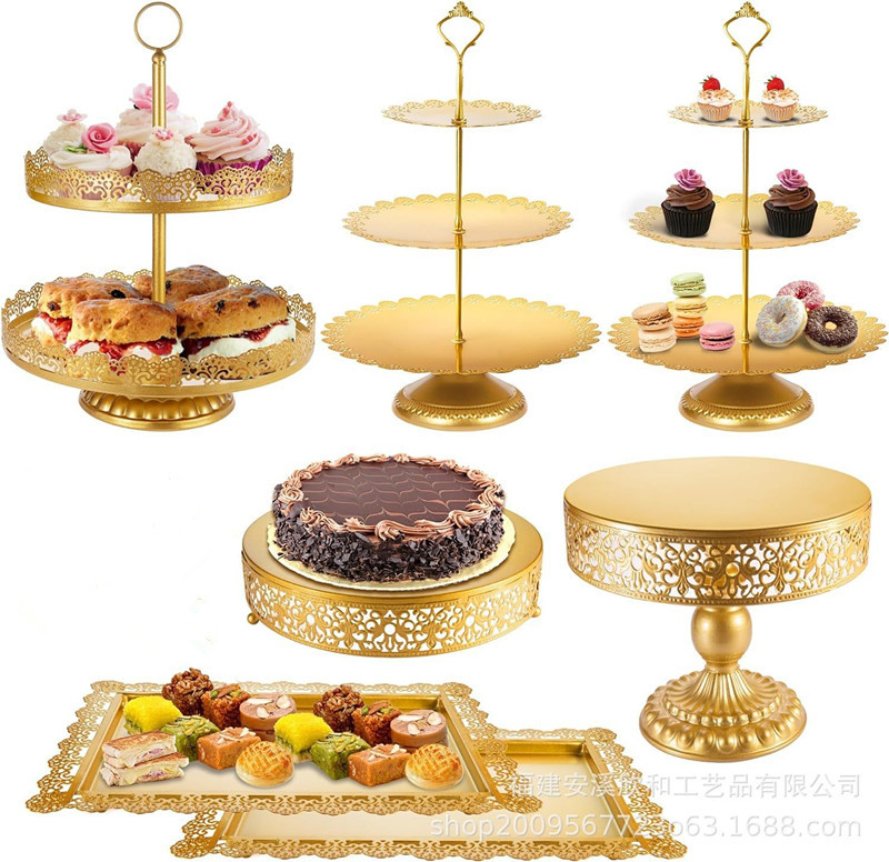 Creativo estilo europeo oro hueco estante de pastel de boda props mesa de postres decoración de postres tienda de postres refrigerio combinación de estante de pastel