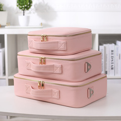 定製化妝包女便攜大容量可愛少女粉手提PU美甲紋繡化妝師收納箱包