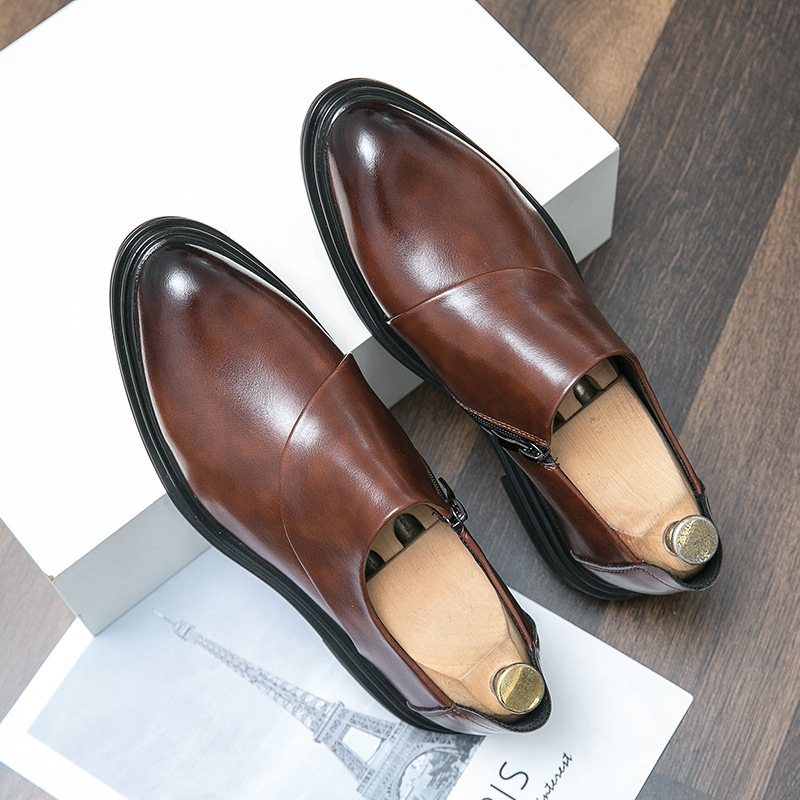 Primavera y otoño hombres zapatos de cuero casuales de negocios cubierta de punta zapatos de cuero casuales de un pie de zapatos de hombre botas de cuero pequeñas