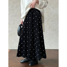NS  韩系刺绣波点高腰丝绒半身裙女秋季新款垂坠感百搭长裙1756