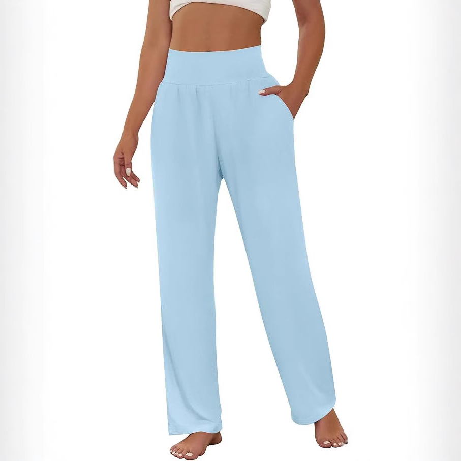 Pocket Function Loose Fit Type Solid Color Pattern European And American Loose 2025 Women's Trousers Yoga Pants Comfortable Loose Sports High Waist Casual Sports Pants Wide Leg Pants