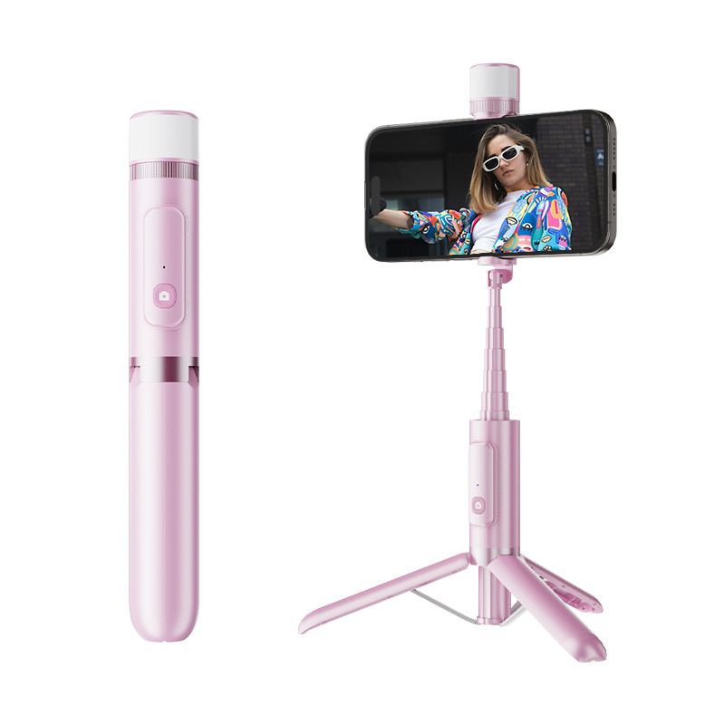 Trípode Palo Selfie para Celular de Aleación con Control Remoto, Bluetooth, Luz de Relleno para Teléfono Móvil