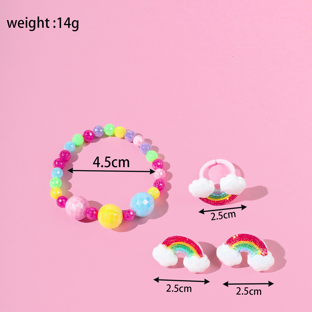 Rainbow decor Acrylic Handmade Beaded Earring Ring Bracelet Three-Piece Set