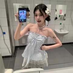 设计感木耳边系带抹胸背心女装夏季小众减龄收腰显瘦无袖纯欲上衣
