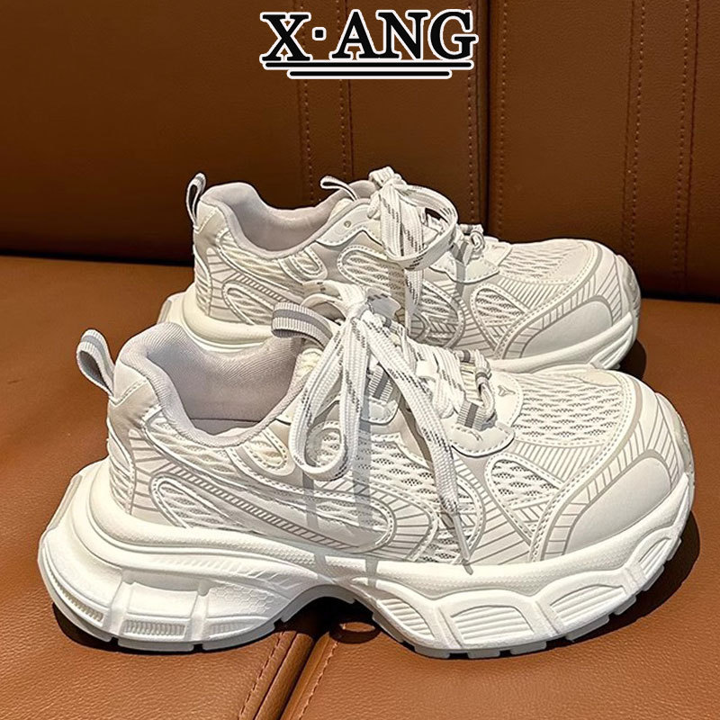 Summer Mesh Breathable sneaker Women's Shoes All-match Genuine Leather Torre Shoes 2025 New Thick-soled Increased Casual Shoes