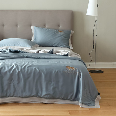 新款60支高端刺繡天絲夏涼被 蠶絲空調被可水洗豹子絲滑涼感夏被