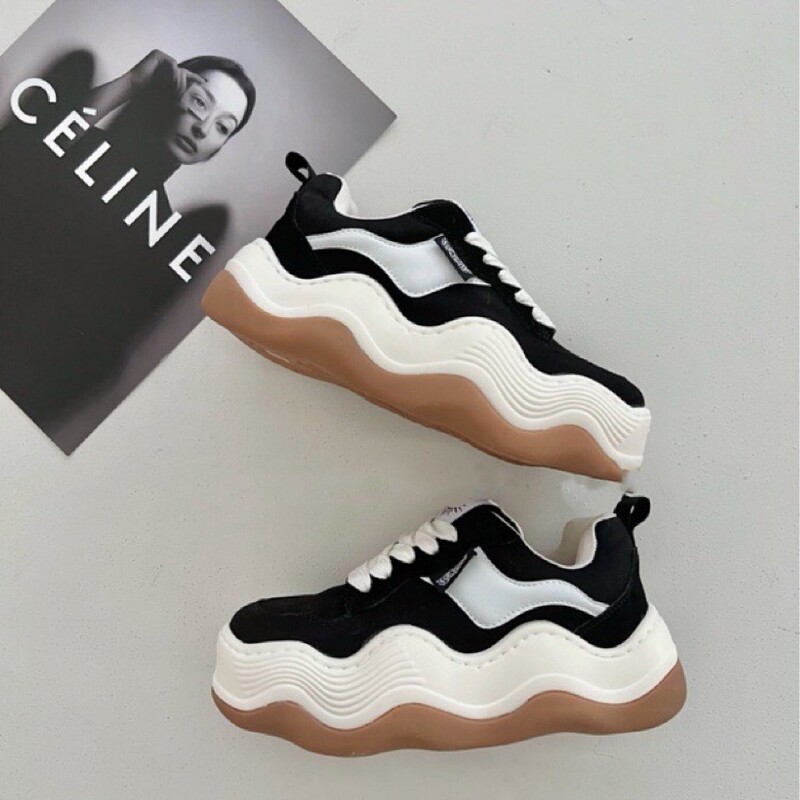 Platform platform clunky sneakers for women 2022 New Tan Jian times big wave round head bread casual sports canvas sneakers