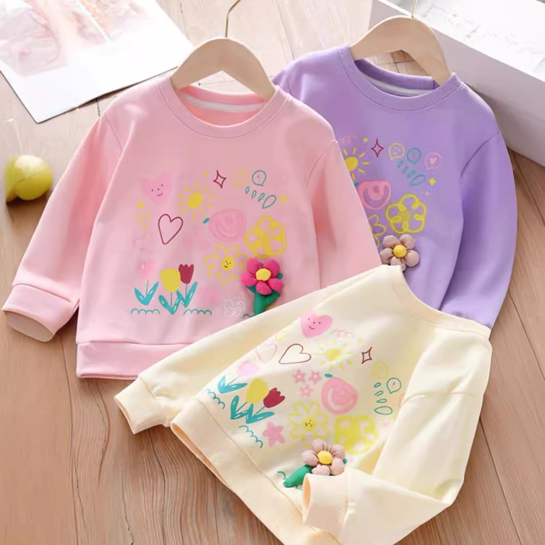 Girl's Sweatshirt Autumn Style Children's Spring and Autumn Season Top for Girls Children's Clothing 2024 New Arrival Pure Cotton Baby Girl Autumn Outfit