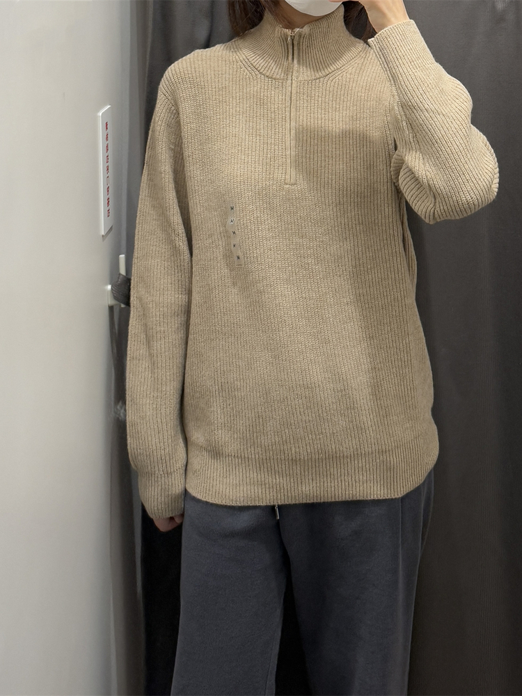URAZ Men's and Women's Soufflé Half-Zip Knit Sweater Pullover Sweater 25 Autumn/Winter New Arrival AL478546