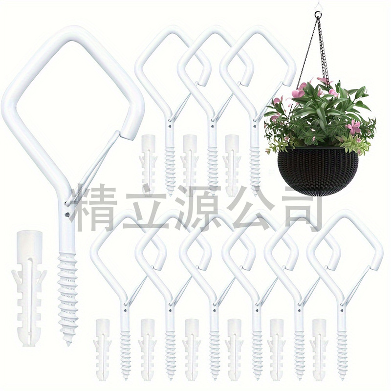 Heavy-Duty M6 Black and White Square Diamond-Shaped Hook with Safety Buckle for Ceiling Plant Hooks and String Light Hooks