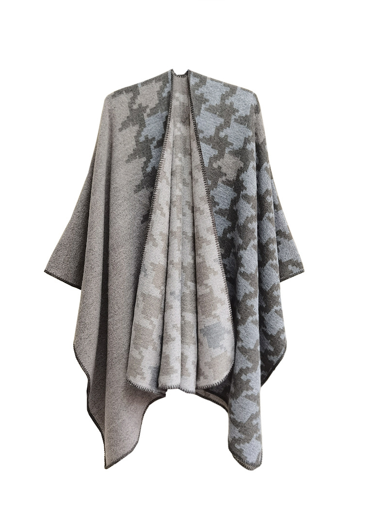 Pelerină unisex, îngroșată, cu despicare jacquard, pentru femei, pelerină acrilică în carouri, mare_voghion.com