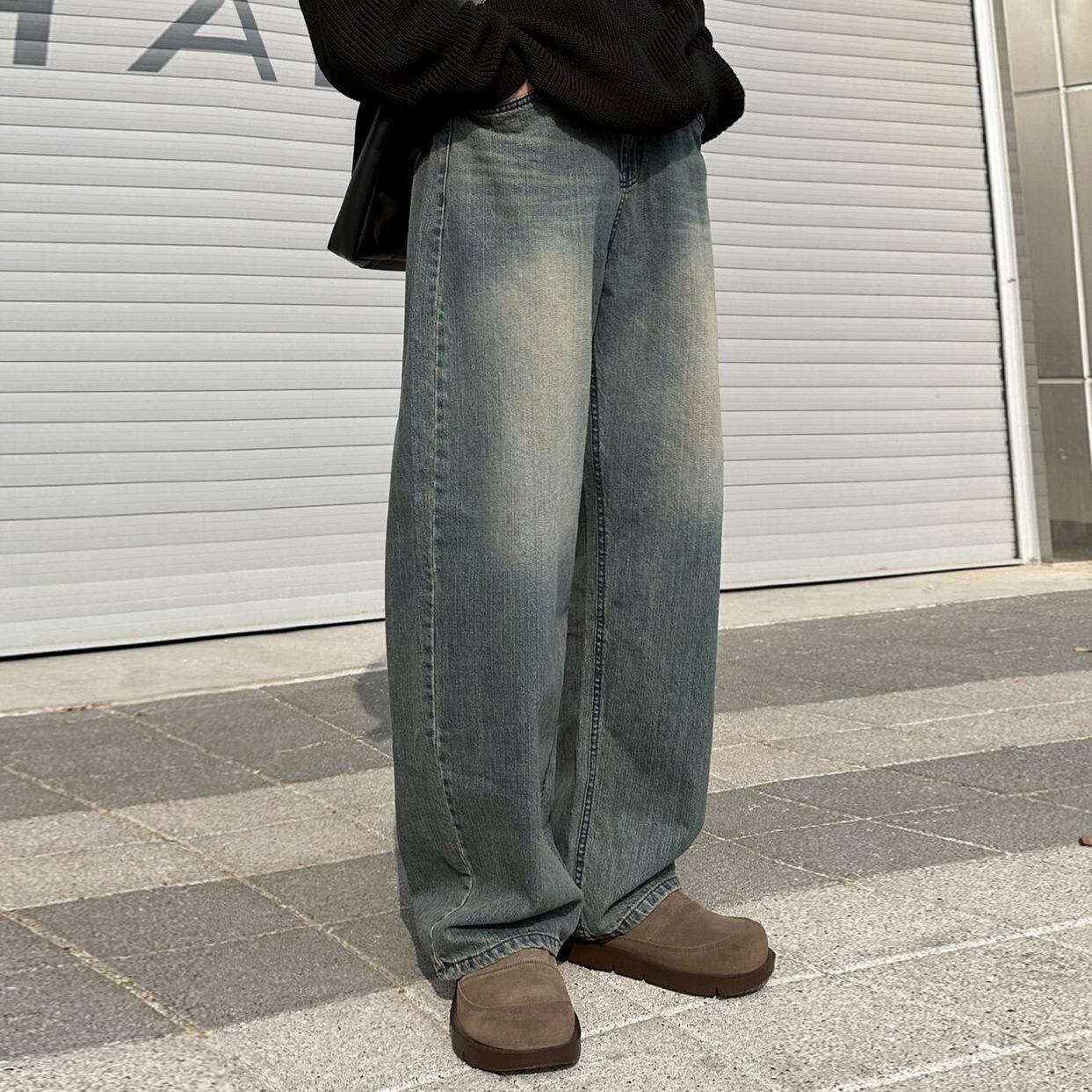 Men's Drapey Straight Leg Jeans Loose Fit Casual Wide Leg Pants Retro Style Midweight Cotton For Autumn Winter_mkmklike.com
