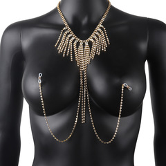 Amazon hot selling sexy tassel nipple chain nightclub personalized rhinestone necklace body chain European and American body chain
