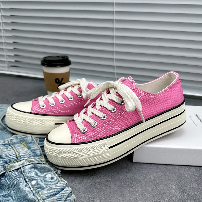 2026 Spring New Style Pink Thick-Soled Canvas Shoes for Women, Korean Style Versatile Platform Shoes, Student Casual Sneakers, Trendy Style