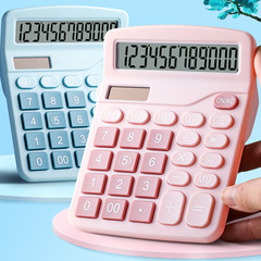 Office-specific pink solar calculator student large electronic computer 12-bit dual power supply calculator