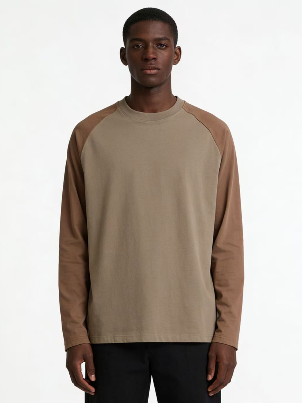 Men's Colour Block Raglan Long Sleeve T-shirt Loose Fit Casual_voghion.com