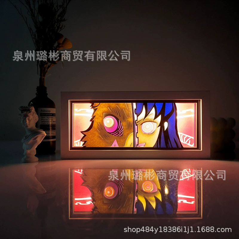 Бумажный резной светильник One Piece Luffy, деревянная рамка, настольный ночник, монохром/ RGB