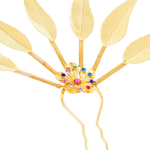 New Dai style hairpin peacock leaf hairpin alloy diamond-encrusted Thai ethnic style leaf hairpin accessories for women