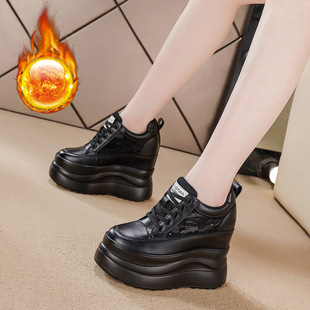 13cm High 2025 Spring Women's Shoes New Lace-up All-match Small Women's Wedge Heel Puffin Thick Sole Heel Casual Shoes