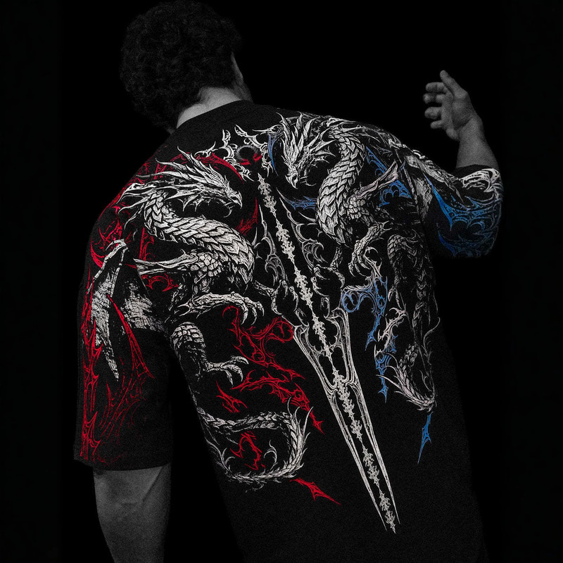 Breathedivinity American-Style Printed Sports Fitness Clothing Pure Cotton Loose-Fitting Dark Gothic Style Short-Sleeved T-Shirt