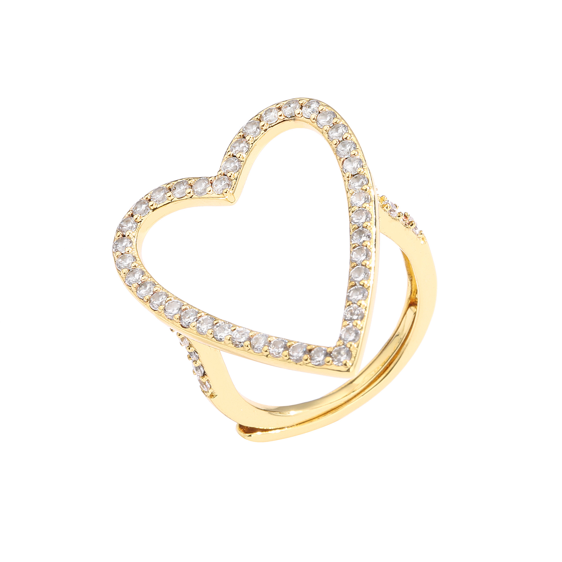 new style copper inlaid zircon 18K Gold Plated Heart Stud Earrings Necklace Opening Ring