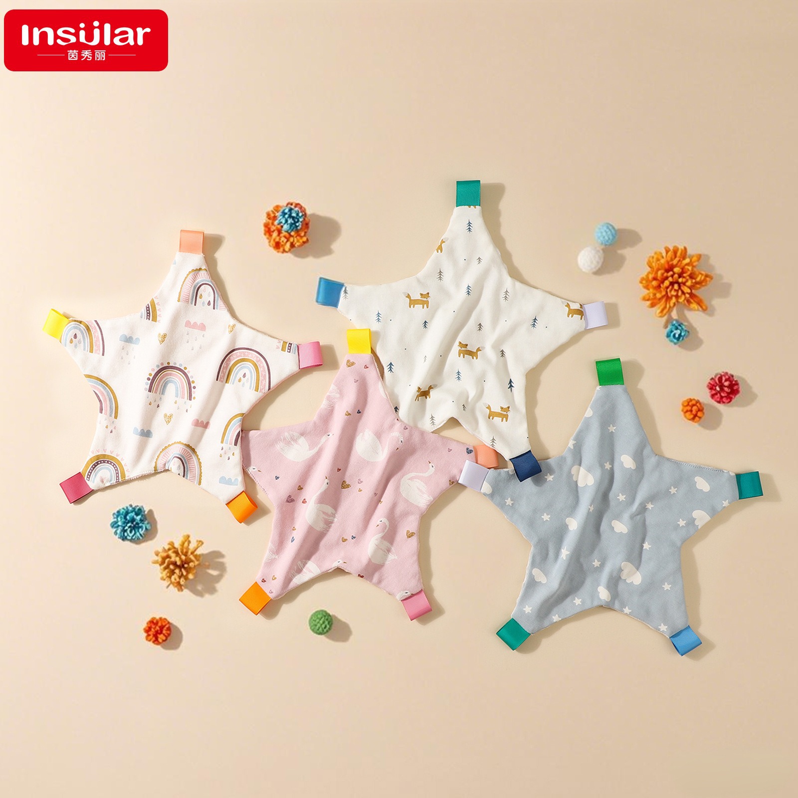 Cross-Border Baby Label Cute Soothing Towel Double-Sided Newborn Five-Pointed Star Saliva Towel Baby Soothing Towel