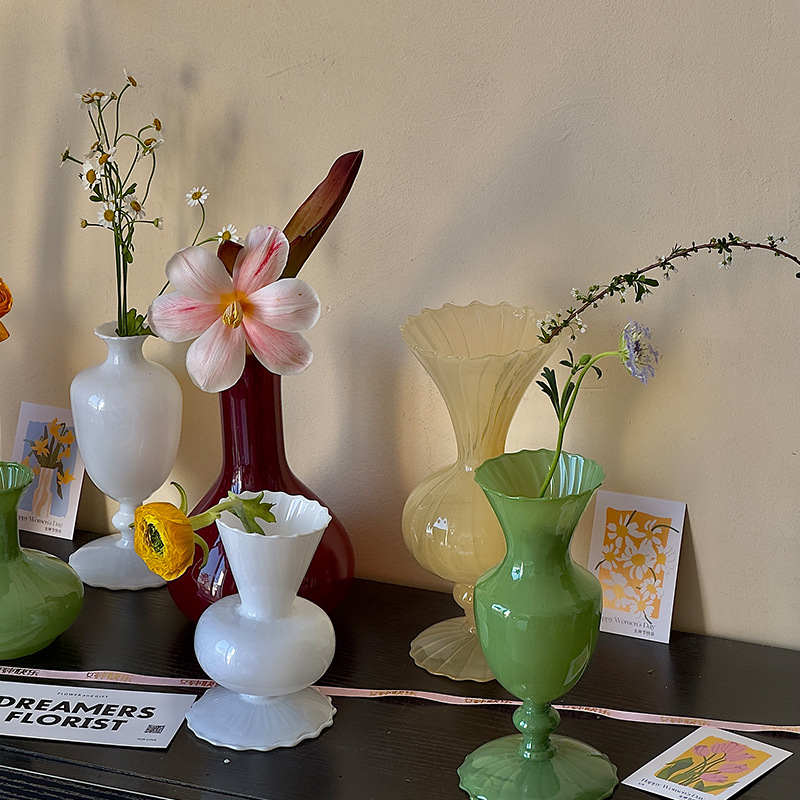 花恋时尚洛可可小花瓶鲜花玻璃养花瓶小型迷你桌面花瓶摆件纯色瓶