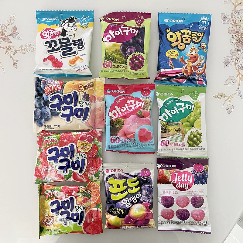 Закуски конфеты Корейский хороший друг персиковый вкус QQ помадка 66 г в мешках с виноградной клубникой со вкусом маленькой змеи