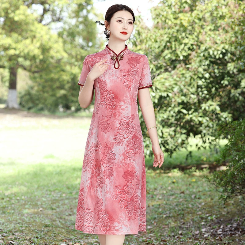 Модное материнское платье с рукавом три четверти средней длины для женщин среднего и пожилого возраста, летняя новая юбка с рубашечным воротником большого размера