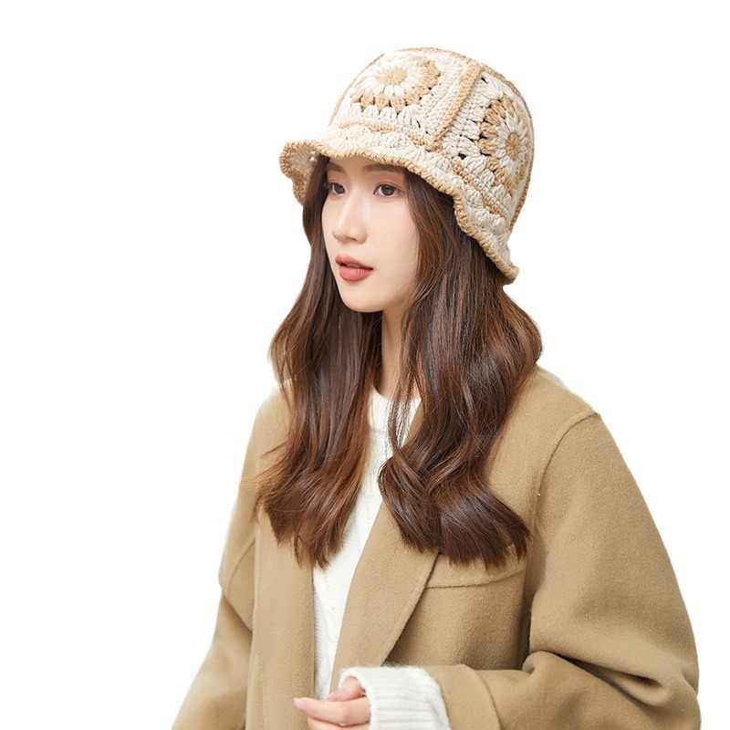 Korean ins New Handmade Knitted Hat Fisherman's Hat Wool Hat Vintage Hollow Thin Breathable Basin Hat for Women