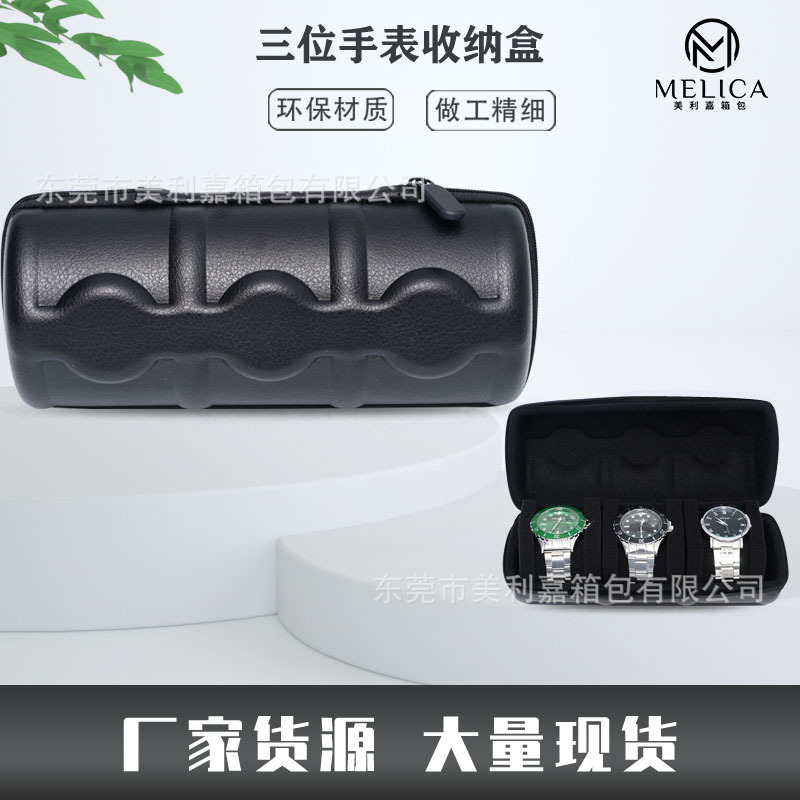 Venta directa de fábrica en stock caja de reloj de PU caja de reloj de EVA de 3 posiciones caja de reloj de colección profesional caja de Reloj portátil