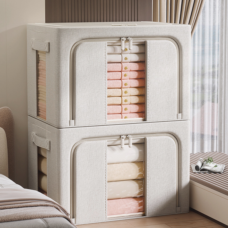 Tianshan Cotton and Linen Storage Box Household Large Capacity Visual Bainer Box Bedroom Wardrobe Storage Quilt Clothes Storage Box