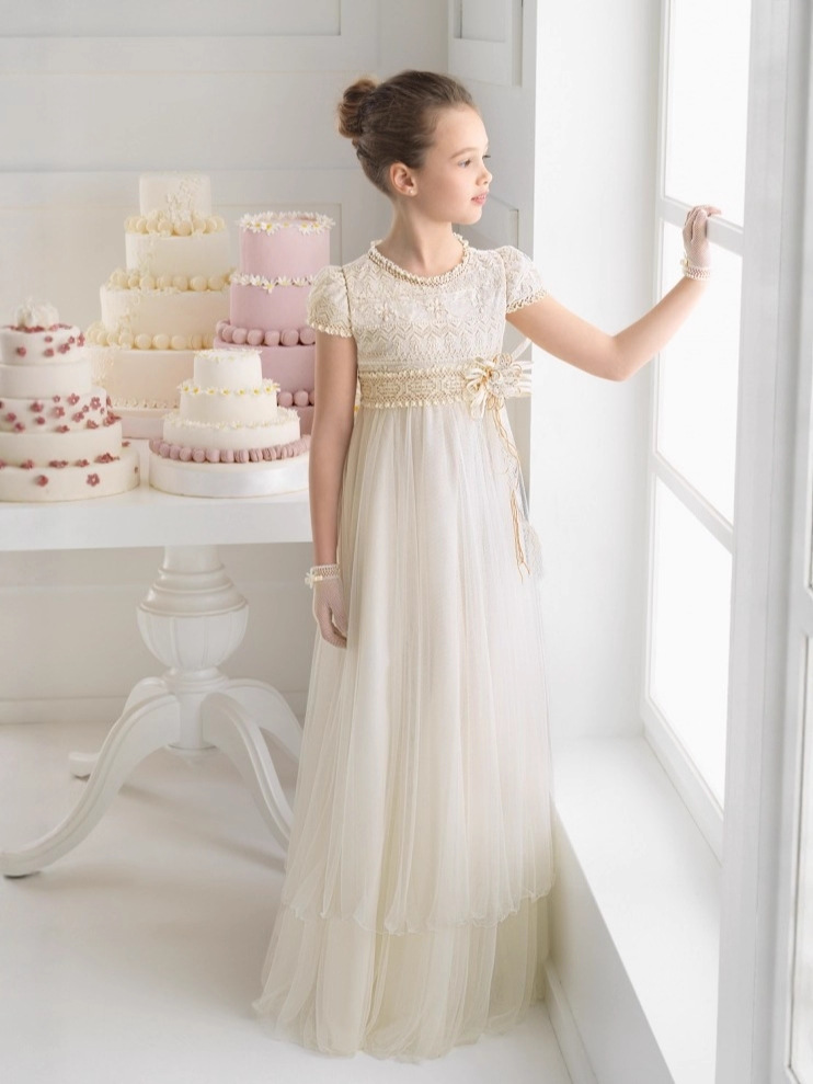 Ropa floral para niños europeos y americanos, vestidos de novia, vestidos largos de encaje para niñas, trajes de espectáculo, vestidos de princesa con lazo para cumpleaños.