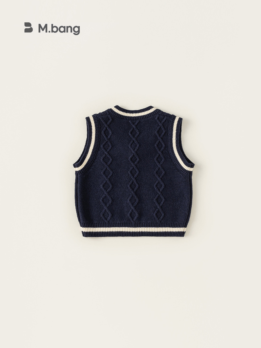 Yoobao ropa infantil chaleco de punto para niños otoño nuevo estilo de escuela de niños oso bordado V-collar chaleco de contraste