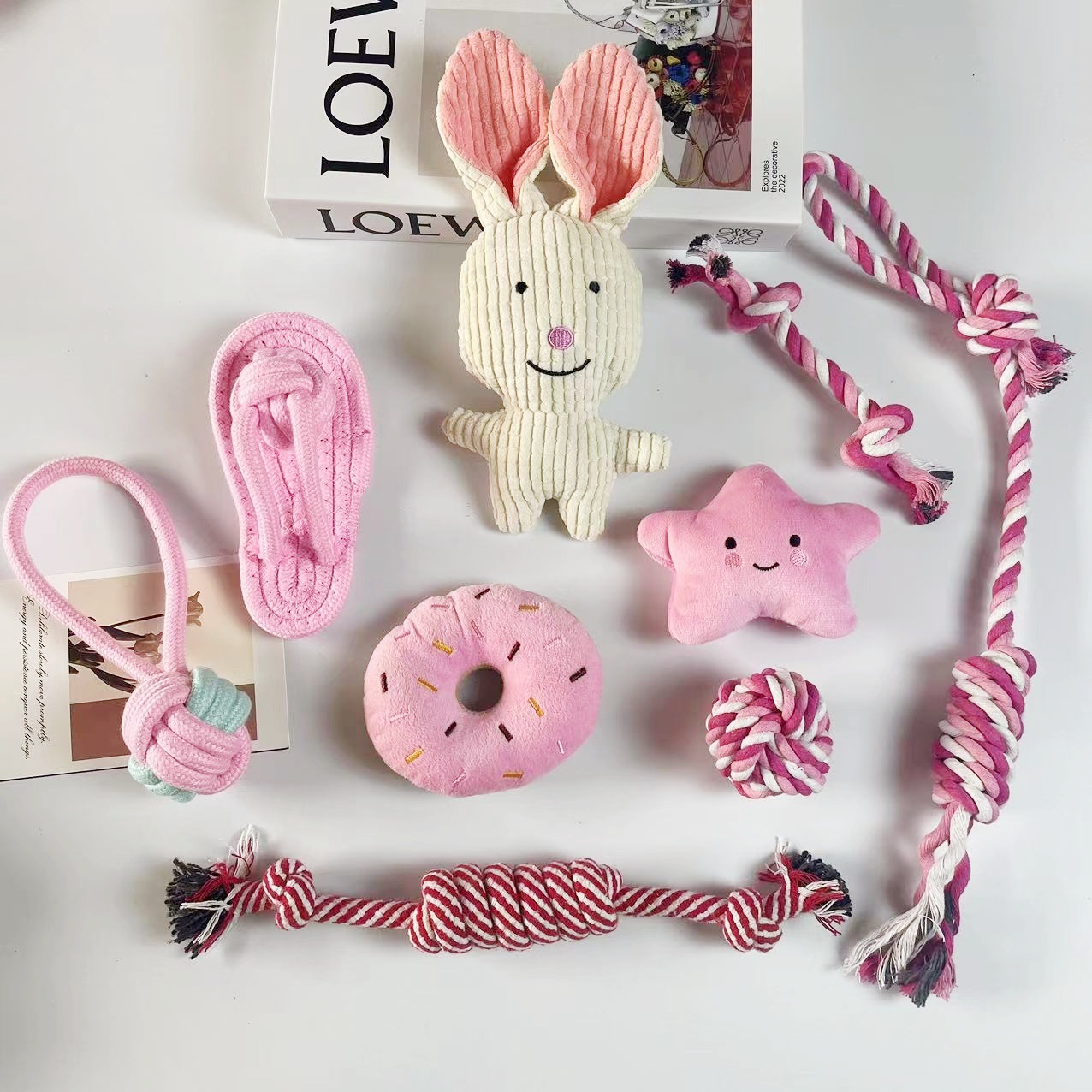 Amazon venta caliente juego de juguetes de mascotas resistente a la mordida juguetes de cuerda de algodón de molienda de dientes cuerda de limpieza de dientes juguetes de perros al por mayor