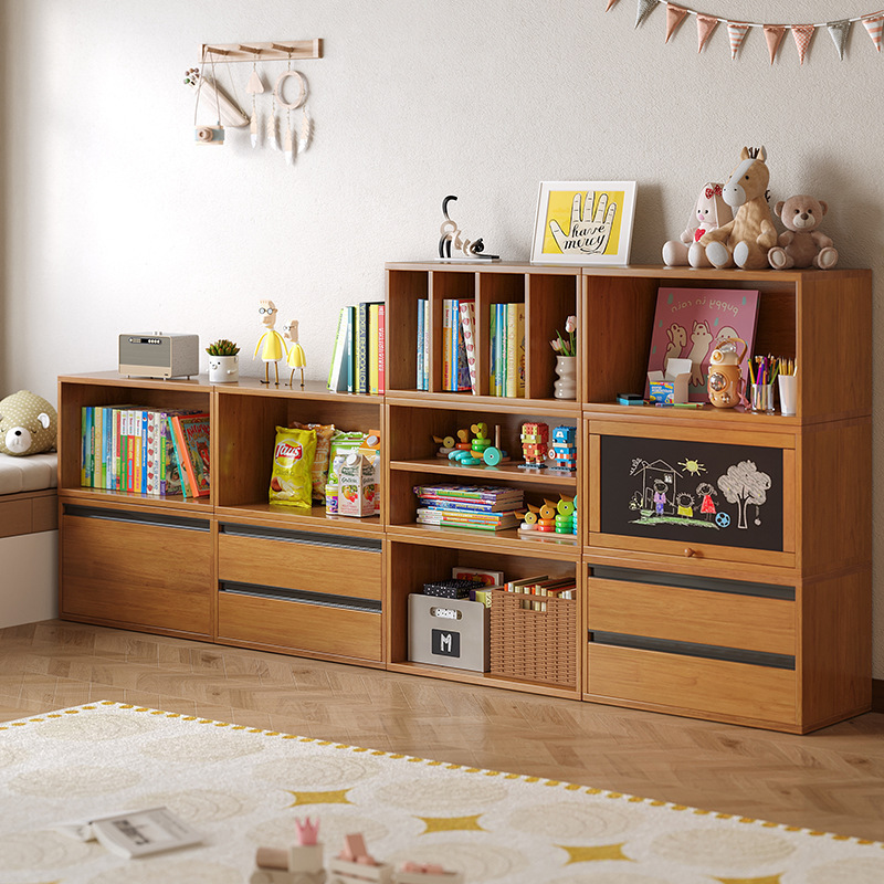 Gabinete de libros para niños de madera maciza estante de piso libre combinación modular gabinete de cuadrícula estante de libros doméstico de estudiantes gabinete bajo