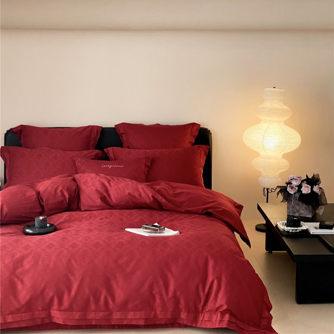 法式复古风提花超柔床品高级感婚庆乔迁喜庆大红纯棉长绒棉四件套