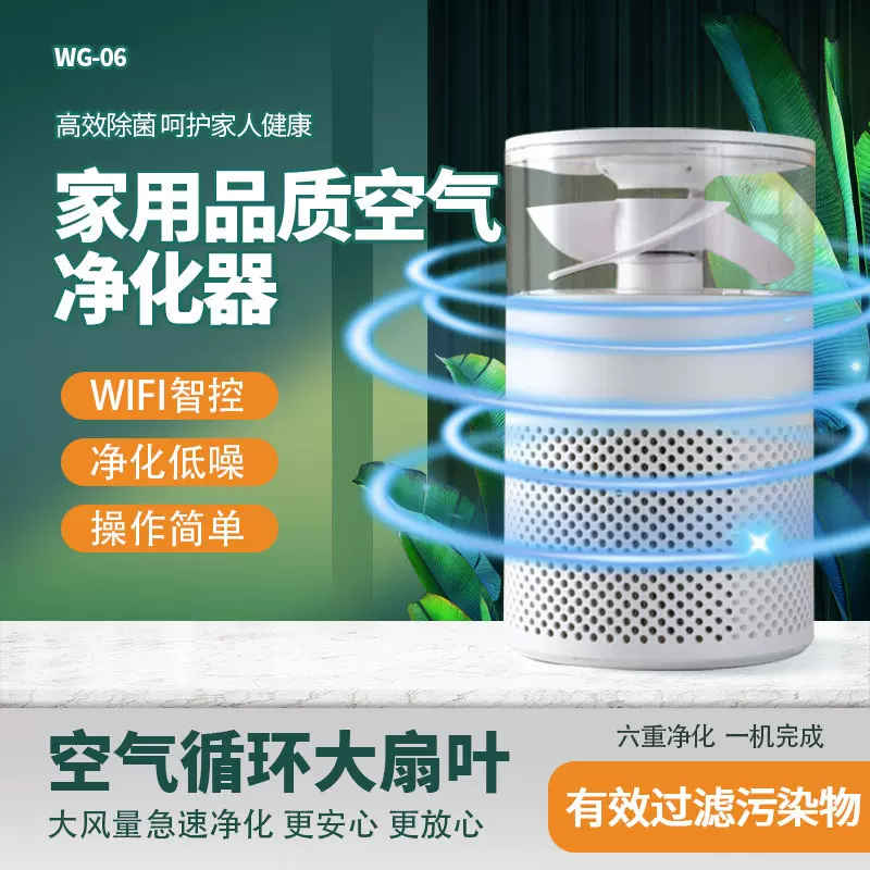 定制PM2.5数显空气净化器等离子uvc杀菌涂鸦WiFi智能桌面氛围夜灯