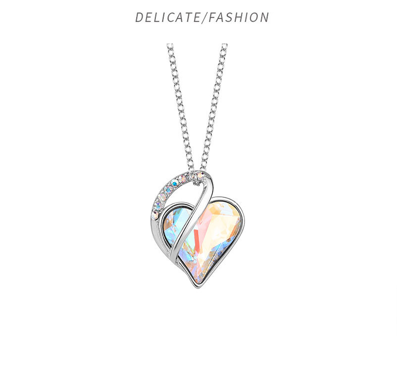 Fashion Gradient Color Heart Shape Austrian Crystal Sterling Silver Inlaid Zircon Necklace