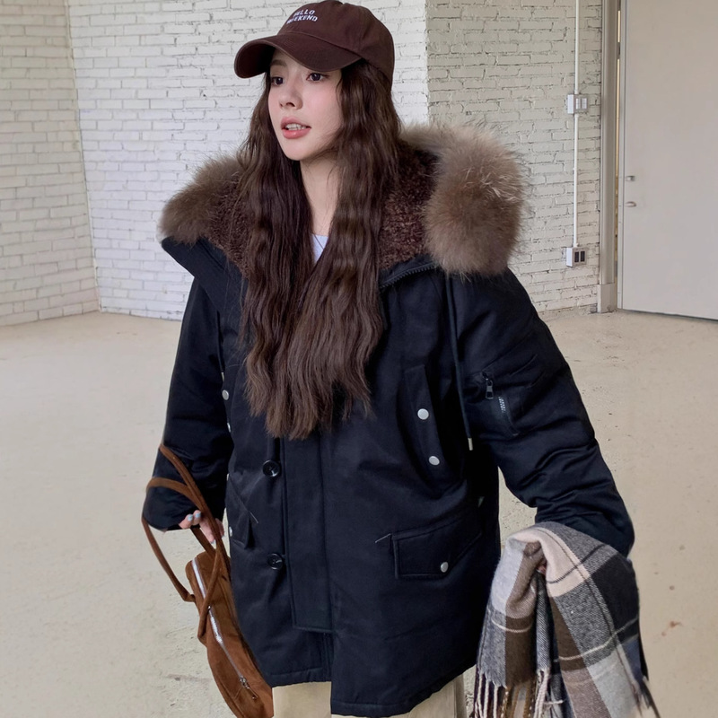 2025 Winter New Street Cool Parka Cotton Jacket for Women, Mid-Length Casual Versatile Fur Collar Turn-Down Collar Motorcycle Jacket 2025 Winter New Street Cool Parka Cotton Jacket for Women, Mid-Length Casual Versatile Fur Collar Turn-Down Collar Motorcycle Jacket