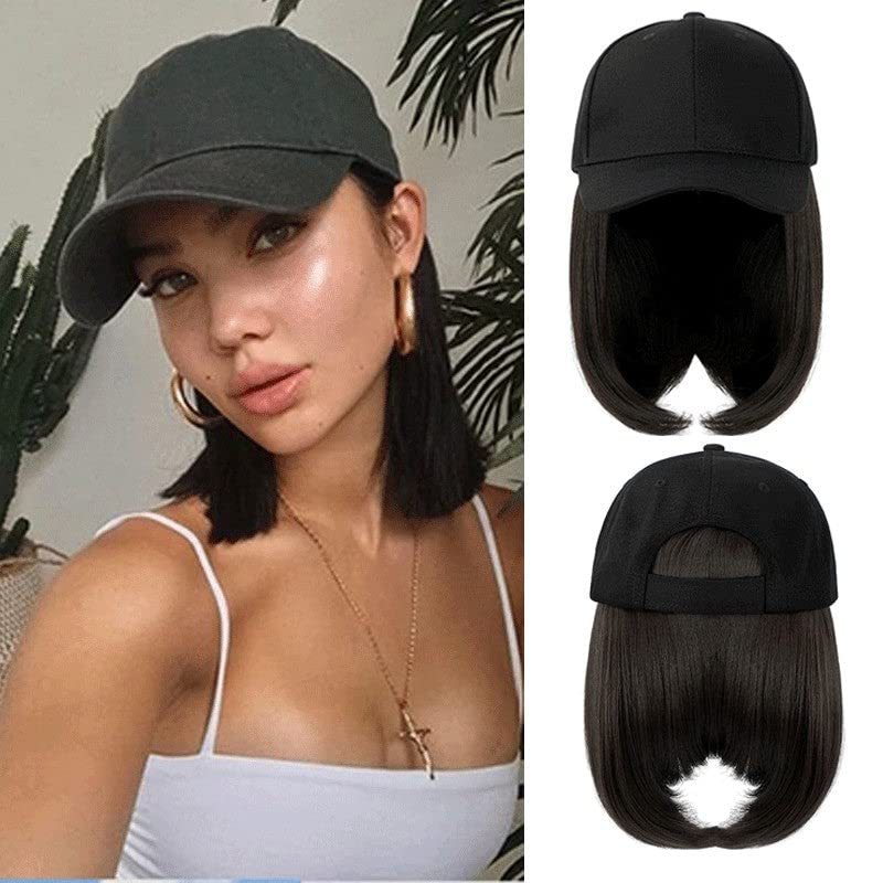 Perücke schwarz kurzer Bob glatte Perücke schwarzer Entenschnabelhut Perücke Anpassung Hut Perücke_voghion.com