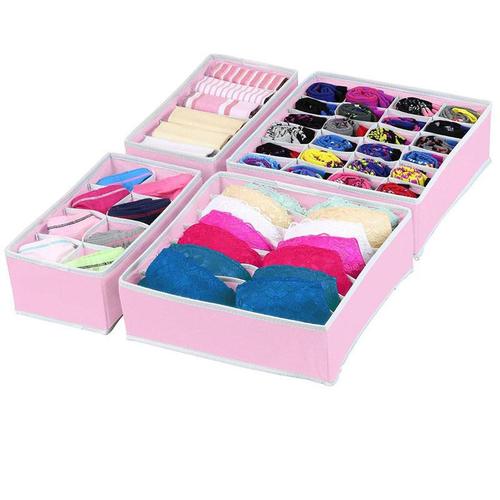 Thickened new non-woven underwear storage box wholesale sock storage box wardrobe drawer plaid four-piece set